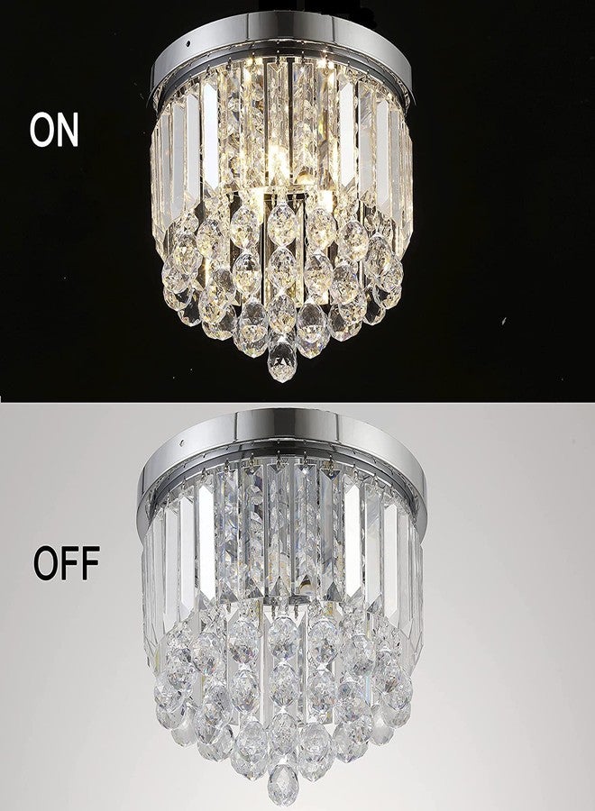 CRYSTA WORLD 3-W White K9 Crystal Chandelier Fixture,Modern Flush Mount Ceiling Light Fixtures Raindrop Chandelier- H 10.5" x D 8.5" (Antique, No-01 wh)(AC/DC) - Image 5